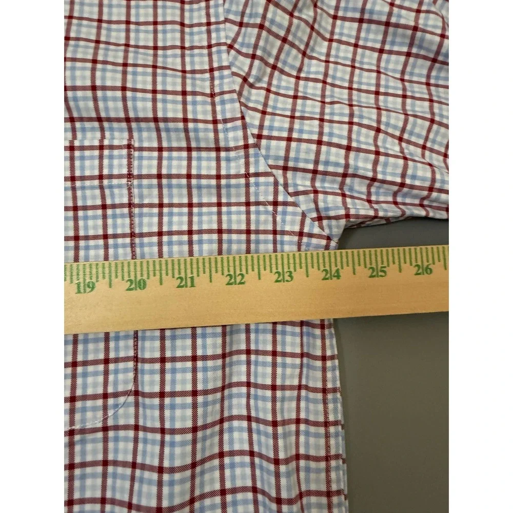 Orvis Mens XL Tall Red Blue Tattersall Plaid Button Down Cotton Shirt XLT L